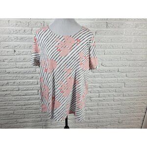 Roamans Womens Top 1X Plus Tee Short Sleeve Pink Floral Cotton FLO206E